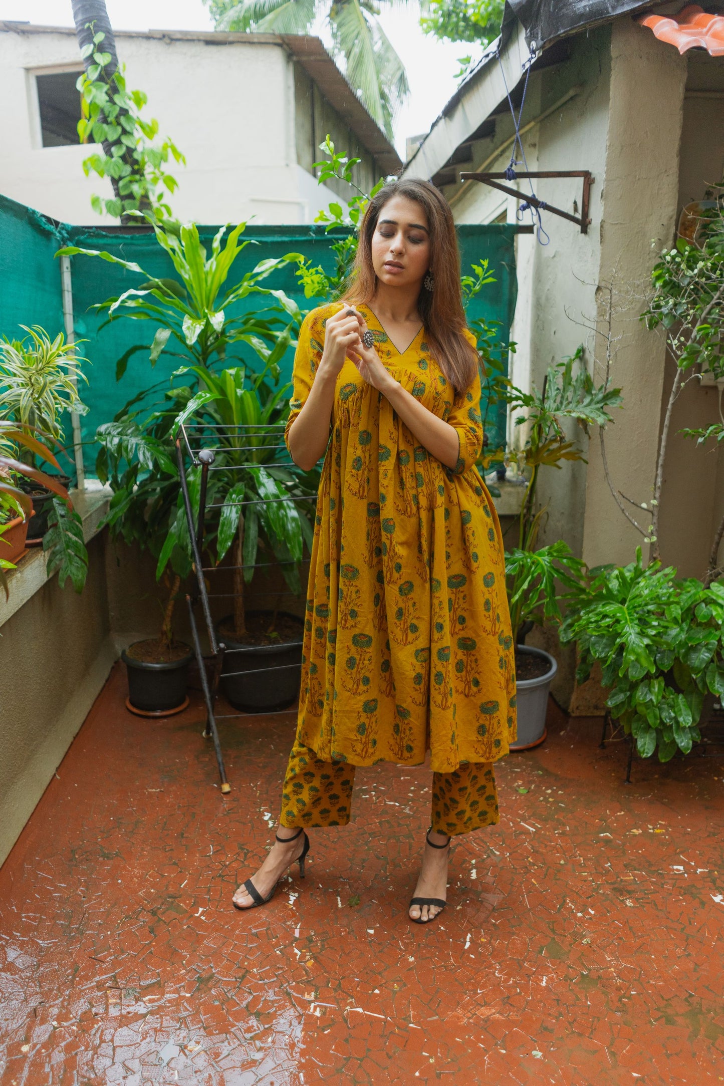 Mira Yellow Ajrakh Kurta Pant Set WITHOUT Dupatta