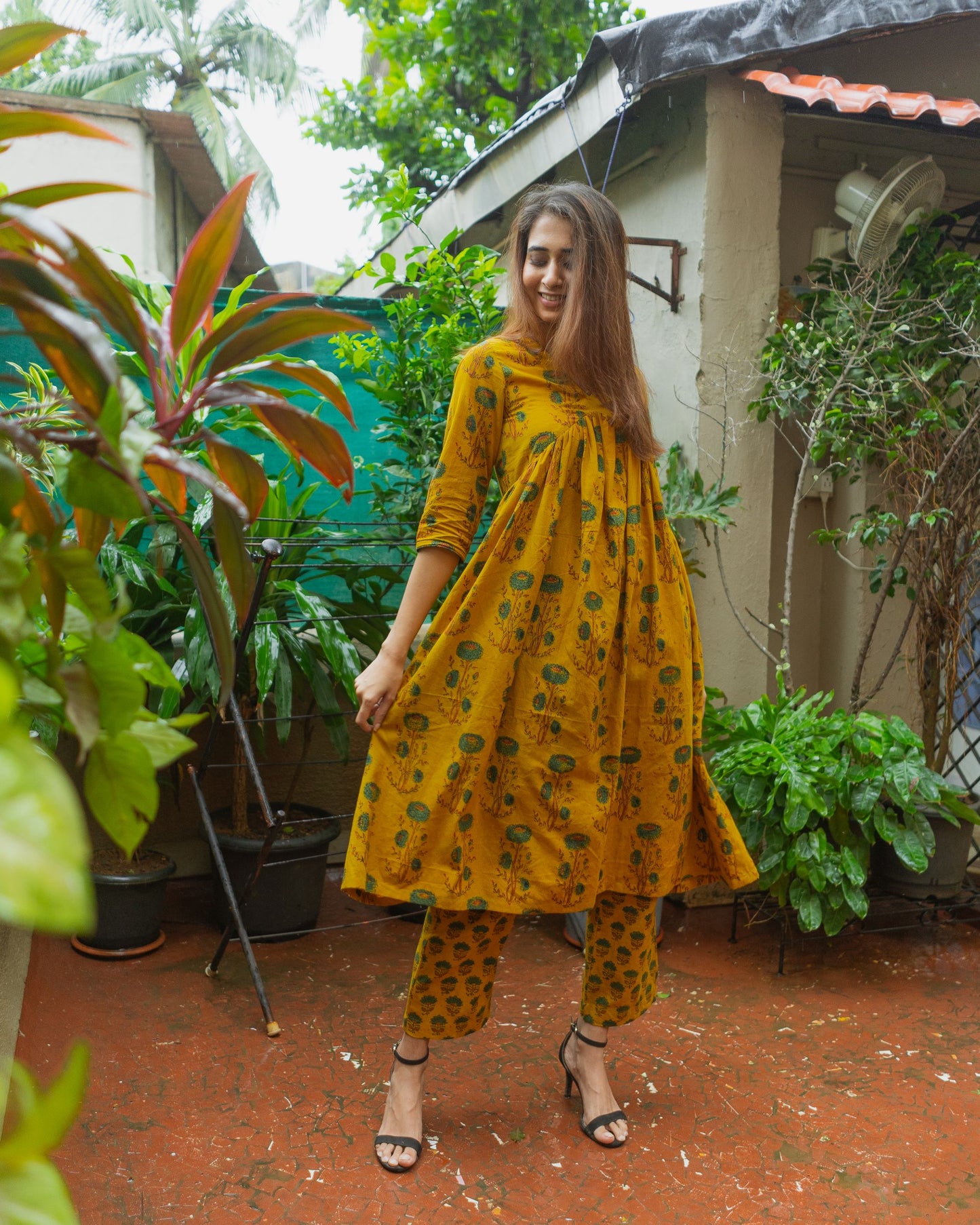 Mira Yellow Ajrakh Kurta Pant Set WITHOUT Dupatta
