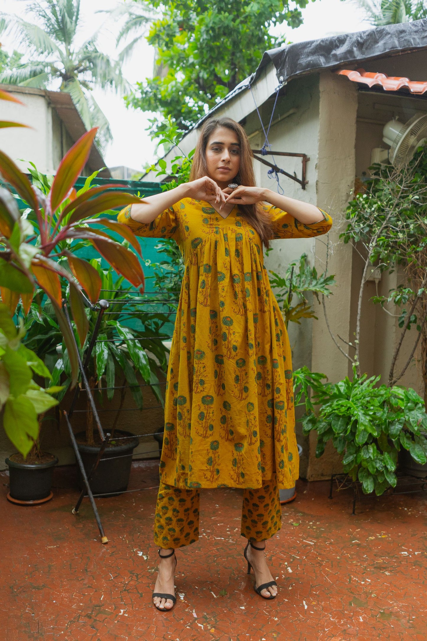 Mira Yellow Ajrakh Kurta Pant Set WITHOUT Dupatta