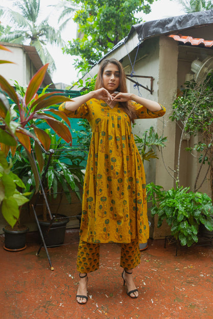 Mira Yellow Ajrakh Kurta Pant Set WITHOUT Dupatta