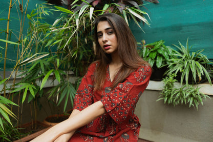 Mannat Madder Red Ajrakh Set